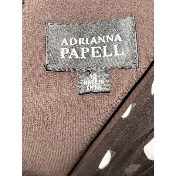 NWT Adrianna Papell Sz 12 Brown Silk Chiffon Polka Dot Midi Dress Lined Wedding - Picture 7 of 12